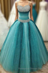 Spaghetti Straps Long Beading Sequin Shiny Modest For Teens Semi Formal Prom Dresses